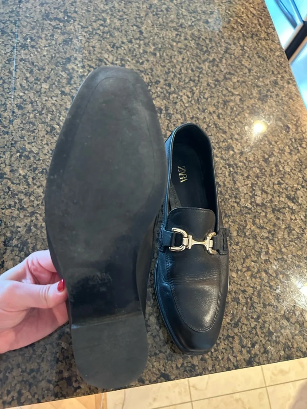 Zara Black Leather Women’s Loafers with Gold Bit - Picture 3 of 6